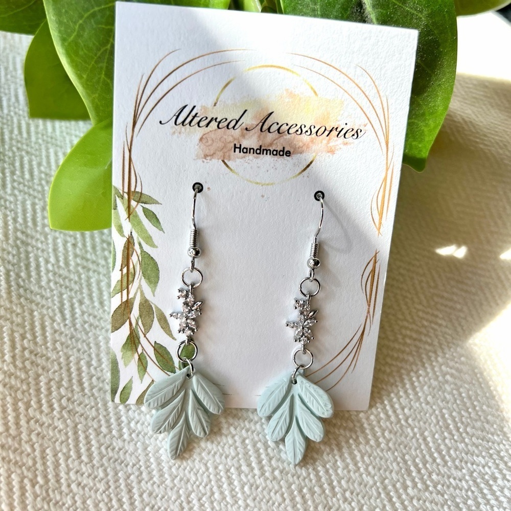 Silver and Sage Green Leaf Earrings